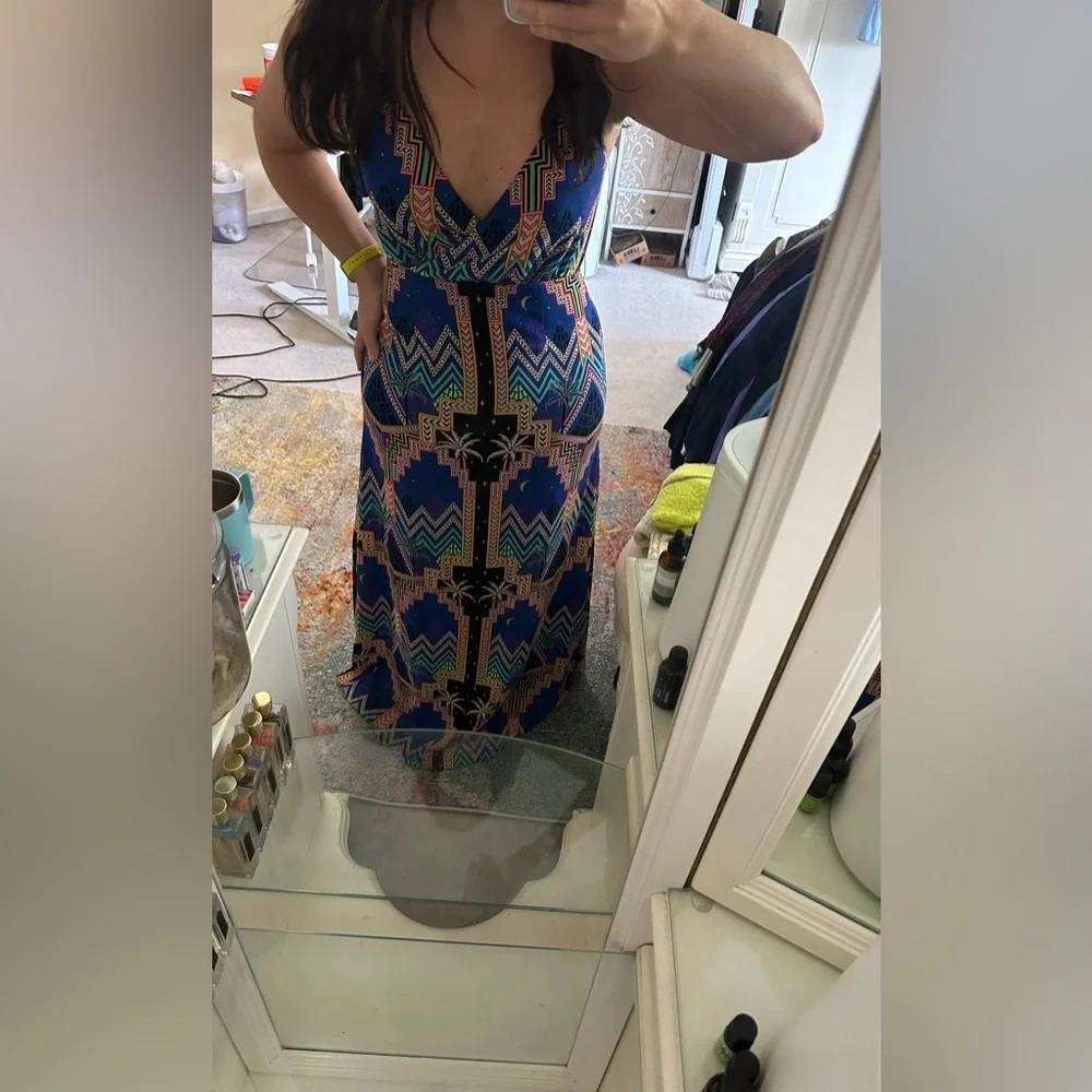 Mara Hoffman Geometric Palm Tree Maxi in Navy - Picture 3 of 5